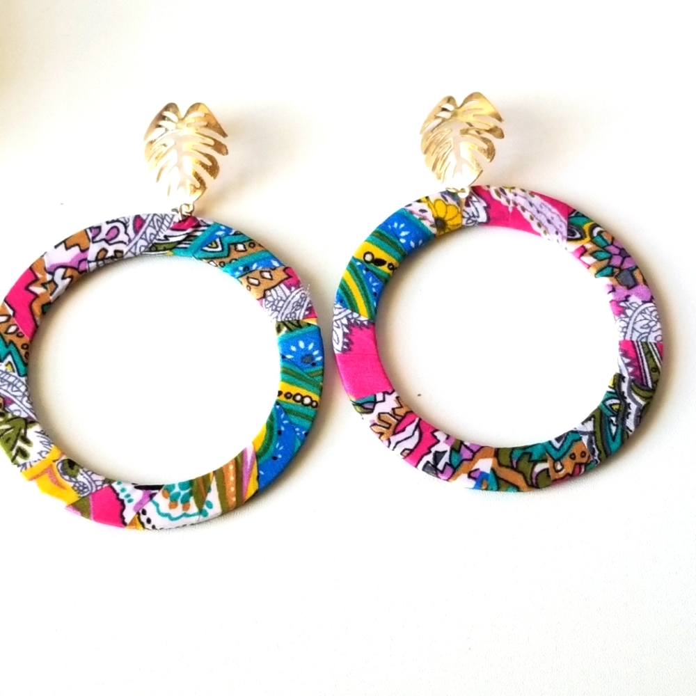 Vintage Large Multicolor Hoop Earrings New